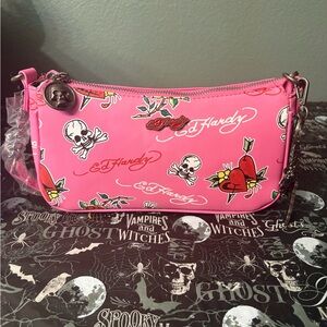 Ed Hardy Pink Skull and Heart Clutch